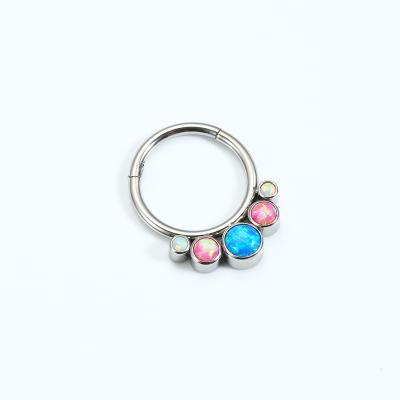 China ASTM F136 Titanium Titanium Cabochon Opal Cluster Hinged Segment Ring Bezel Set for sale