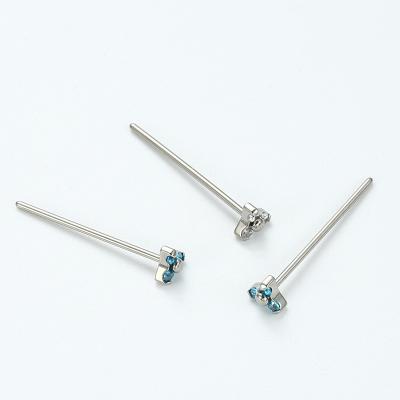 China 18g 3/4 Titanium Implant Grade Titanium Fork Set 3 Petal CZ Gem Nostril Pin Stud Jewelry With 3.5mm FlowerTop Ends for sale