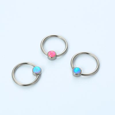 China ASTM F136 Titanium Titanium Captive Bead Ring With Bezel Set Cabochon Opal Disc for sale