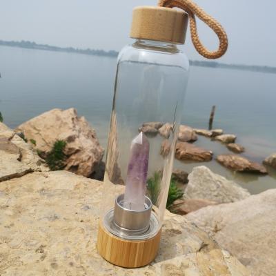 China Wholesale 100% Europe Size Customizable Natural Amethyst Wand Crystal Water Bottle+Protective Sleeve As Gift for sale