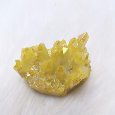 China Wholesale aura yellow titanium quartz crystal cluster coated group reiki from Europe as a gift for fengshui ornaments for sale