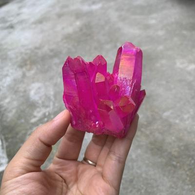 China Europe cheap price plated rose quartz red cluster gemstone flower rough reiki healing crystals for home decoration for sale