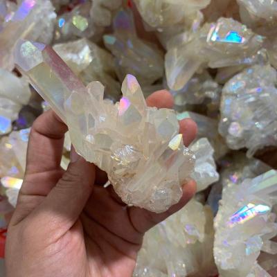 China High quality Europe angel aura plated quartz gemstone healing cluster energy crystal for home decor for sale