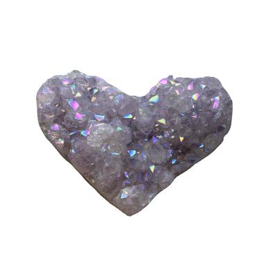 China Europe Newcomers Carved Aura Amethyst Quartz Cluster Heart Reiki Plated Healing Crystals For Craft Home Decoration for sale