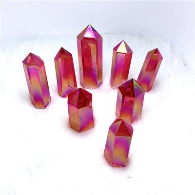 China 40-80mm enough plated quartz point reiki healing crystals red magic wand from Europe new arrivals for wedding decoration for sale