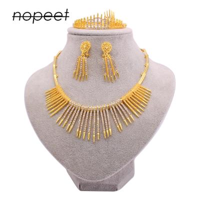 China African Bride CLASSIC 24K Gold Plated Necklace Four-Piece Jewelry Set Ring Bracelet Earrings Necklace Gift From Finetoo Middle East Dubai for sale