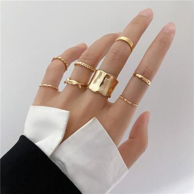 China BOHEMIA 2021 Gold Bohemian Cross Wide Rings Set Finger Tail Simple Chain Rings Bijoux Jewelry Gifts For Women for sale