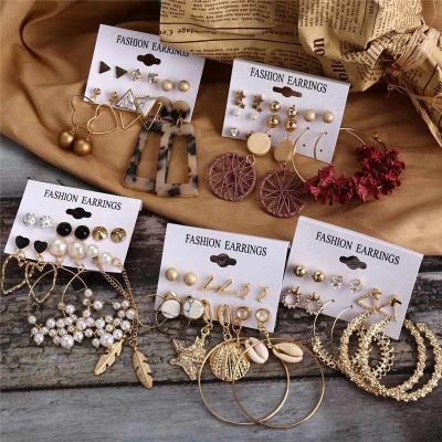 China Trendy Jewelry Boho Shell Acrylic Drop Earrings Gold Rattan Dangle Earring Set Boucle For Women Girl for sale