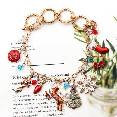 China Other 2021 Newest Christmas Tree Gold Christmas Jars Christmas Gift Enamel Elk Circle Alloy Bracelet Pendant Gift for sale