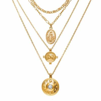 China Other Customized Gold Cross Necklace Personaliized Cion Chain Multilayer Choker Necklace With Pendants for sale