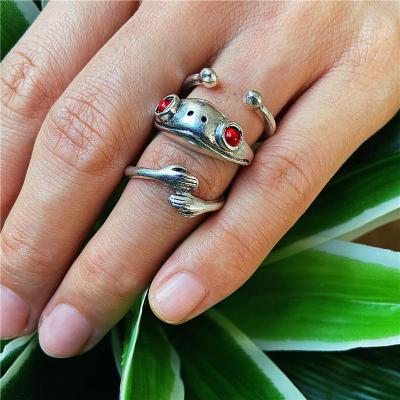 China Vintage Vintage Frog Open Rings Set Boho Stacking Crying Embrace Face Knuckle Rings For Women Men Girls for sale