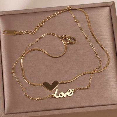 China The Other New Titanium Double-Layer 14K Gold Anklet Anti-allergic Female Love Double-Sided Steel Anklet for sale