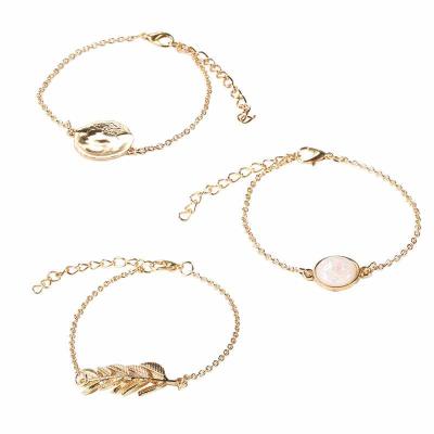 China The other leaf Opal Round Gem New product bracelet set fashion temperament alloy bracelet 3 pieces of set for sale