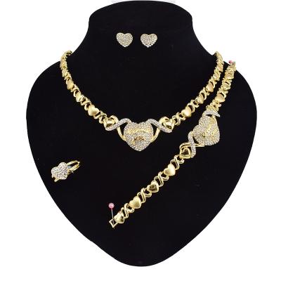 China Wholesale FASHIONABLE Latetest I Love Your Heart Shaped Diamond 18K Gold Plated Necklace Earrings Jewelry Set for sale