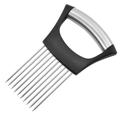 China Viable Needle Viable Onion Slicer Kitchen Instrument Stainless Steel Potato Cutter Vegetable Fork Holder for sale