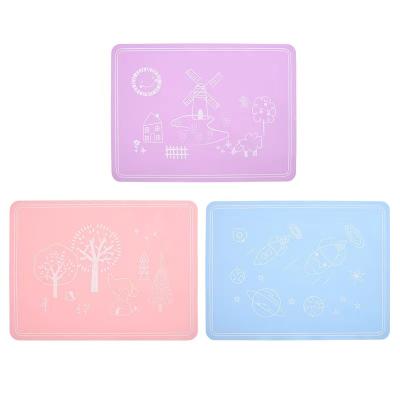 China Viable Silicone Mat Heat Resistant Silicone Baby Toddler Place Mat Kids Drawing Baking Dining Table Mat for sale