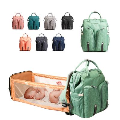 China Low MOQ 2022 Large Water Resistant Backpack Diaper Bag Fashion Backpack With Changing Custom Multifunctional Bed Baby Crib Mummy Bags for sale