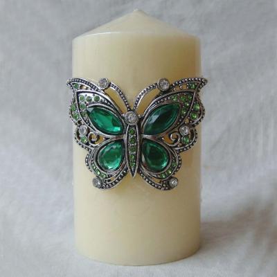 China Europe Antique Silver Green Stones Jeweled Butterfly Design Metal Candle Pin for sale