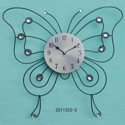 China Modern Style Antique Iron Wall Clock Handmade Butterfly Shape With Jeweled Acrylic Beads for sale