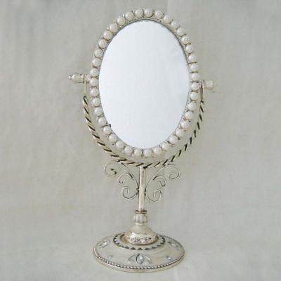 China Gifts Beads Surround Table Top Oval Antique Silver Mirror (P07025m) for sale