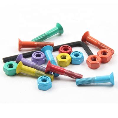 China Adult High Quality Silver Fixing Bolt and Black or Colored Phillips Flat Head Nuts for Skateboard Longboard Skates for sale