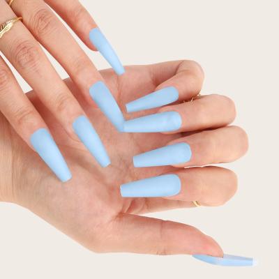 China 24 Pieces/Box Baby Blue Artistic Press On Tips Fake Nails Nail Stilettos Press On Nail Sets for sale