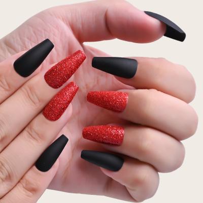 China 24 Pieces/Box Black Glitter Artistic Red Press On Nails False Nails Nail Tips Finger Stilettos for sale