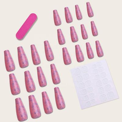 China Artistic Blooming 24 Pieces/Box Blue In Pink Press On Tips Fake Nails Nail Stilettos Press On Nails Charms for sale