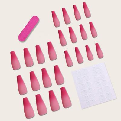 China 24 Pieces/Box Gradient Pink Artistic Press On Nails Fake Stiletto Matte Nail Tips Press On Nails Charms for sale