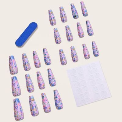 China 24 Pieces/Box Light Colors Artistic Flowering Colorful Press On Tips Fake Nails Nail Stilettos Press On Nails Charms for sale