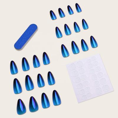 China 24 Pieces/Box Artistic Metallic Blue Press On Nails Oval Press On Nails Middle for sale