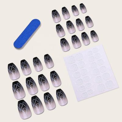 China 24 Pieces/Box Artistic White Curve Press On False Nails Tip French Press On Nails Middle for sale