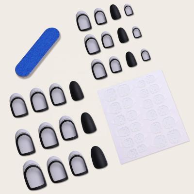 China 24 Pieces/Box Black Artistic Frame Press On False Nails Tip French Press On Nails Middle for sale