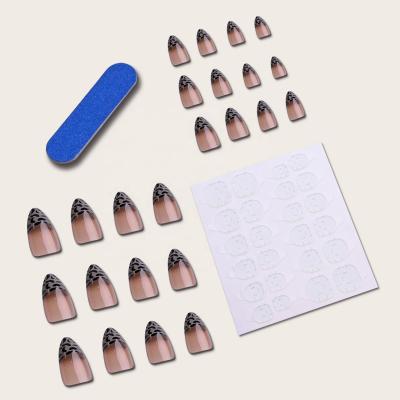 China 24 Pieces/Box Artistic Leopard Press On Nails Tip French Press On Nails Medium for sale