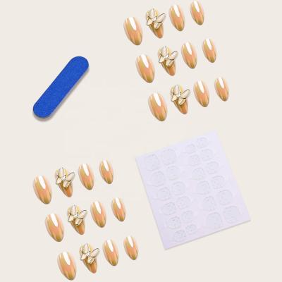 China 24 Pieces/Box Artistic Orange Press On False Nails Artificial Fake Nails With Butterfly Decoration for sale