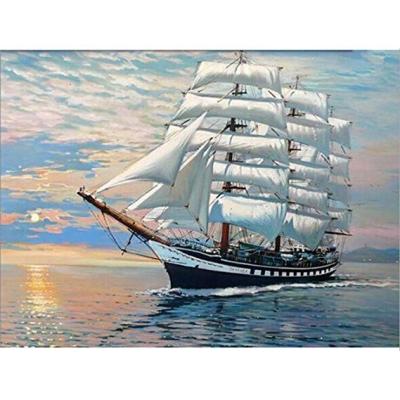 China Classic Diy Oil Painting By Number Wall Art Picture Drawing Kit Painting Paintworks Sea Sailboat With Brushes Christmas Decor Decorations for sale