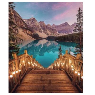 China Indoor Wall Decor/Gift DIY Paint By Numbers For Adults Mountain Landscape Paint By Number Natural Landscape Painting By Numbers With Frame for sale