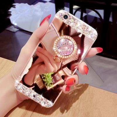 China Rose Gold Mirror Mobile Cover Practical Diamond Ring Holder Phone Case for iphone X XR XS max for sale