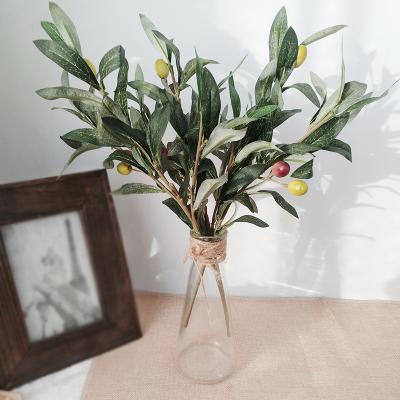 China Green Artificial 3 Touch Natural Artificial Olive Branch Fork Plant Wall Home Accessories Leaf Olives Wedding Decoration Supplies for sale