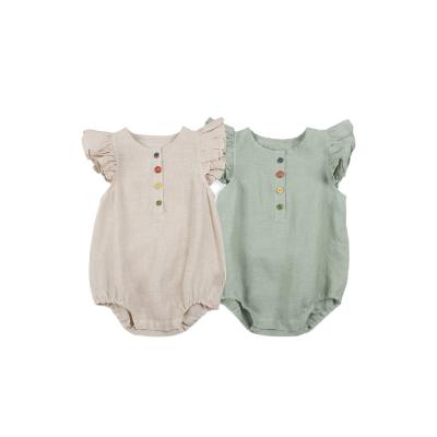 China Organic Cotton Soft Beach Sleeveless Fly Sleeve French Terry Drop Sleeves Organic Cotton Dressy Baby Sweatshirt Romper for sale