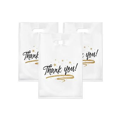 China Recyclable Party Supplier 2 Mils Thank You Goods Packaging Bag Smooth PE Plastic Handle Die Cut Bag for sale