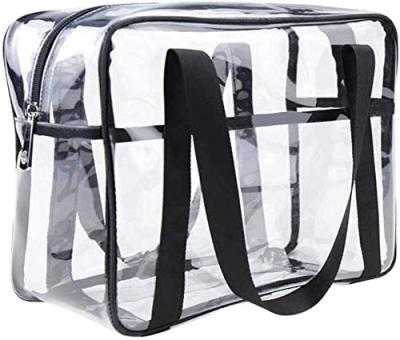 China NANA Clear Cosmetics Transparent Tote Fashion Bag Thick PVC Zippered Toiletry Bag Waterproof Makeup Artist Carry Pouch Large Bag for sale