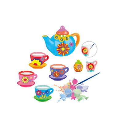 China 16 PCS Colored Tea Cups and Saucers Sets DIY Hand Painted Ceramic Mugs for Kids Imagination Creativity with Dye MJ243215 for sale