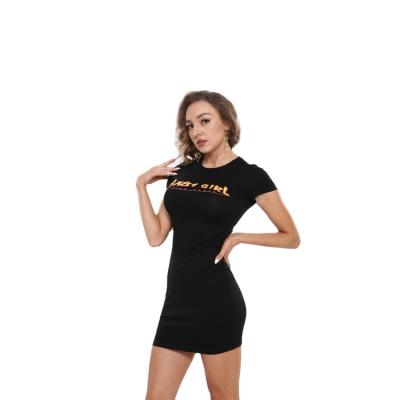 China Anti-wrinkle Yudi Garment 2022 Summer Wholesale Crew Neck Sleeve Bodycon Black Short Shorts Dresses Elegant Letter Print Mini Dress For Women à venda