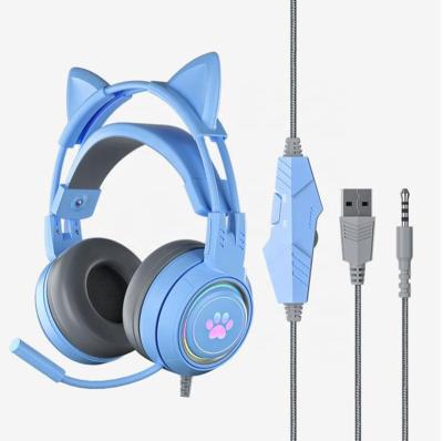 China Headband Cat Ear Gaming Headphones For PC Computer Gaming Headsets With Microphone Noise Cancell Wired USB 3.5mm Jack For PS4/Xbox One for sale