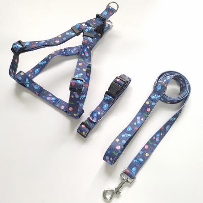 China Custom Printing DETACHED Dog Harness Set Dog Collar and Leash Pet Harness for Dog and Cat for sale