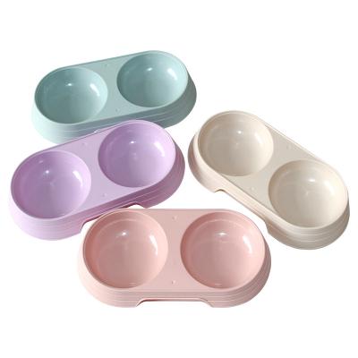 China Viable Concise Oval Dog Cat Double Raise Bowls Ins Macaron Style Cat and Dog Bowl Food Bowl Small Small for sale