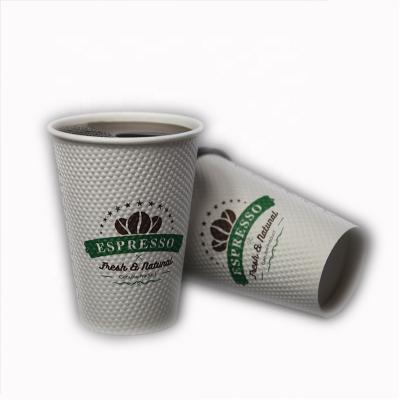 China 12oz 380ml Disposable Disposable Diamond Embossed Double Logo Coffee Paper Cup Low Wall for sale