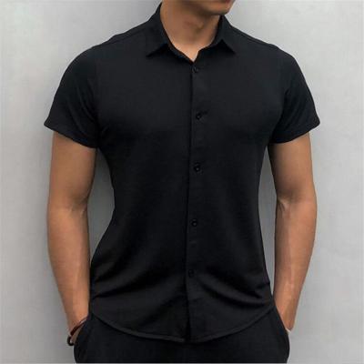 China 2021 Summer New Arrival Men's Clothing Solid Color Casual Thin Slim Fit Short Sleeve Anti-Wrinkle Tops Fashion Cotton Turn-Down T-shirt for sale