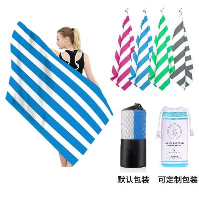 China Quick-Drying Amazon Velor Beach Towel Absorbent Non-Stick Sand Towel Anti Dust Mites Rectangular Double-Sided Towel Striped Travel Towel for sale